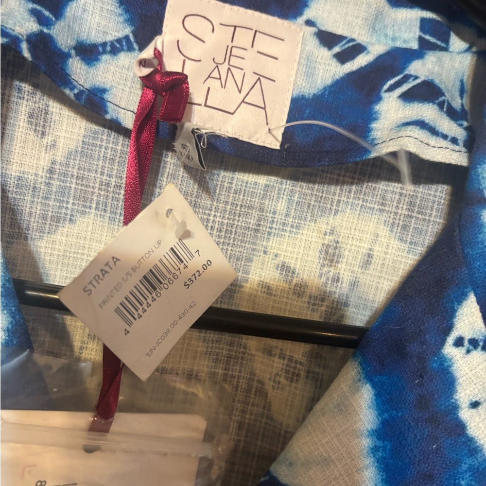 NWT Stella Jean Strata Blue Shibori Print Cotton Camp Shirt IT 42 US M - Picture 4 of 10